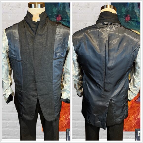 Polo Ralph Lauren Mens 42R 38x29 Charcoal Gray Nailhead Suit - Picture 6 of 16